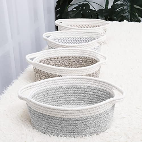 ABenkle Small Basket with Handles, Boho Decorative Rope Woven Dog Cat Toy Storage Bin Shelf Storage Organizer, Easter Christmas Gift Basket, 12"x8"x5" - Image 4