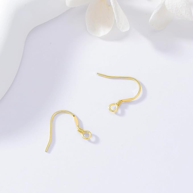 14K Real Gold Earring Hooks for Jewelry Making Fish Hooks 14K Yellow Gold Earring Findings for Earrings Jewelry Making(Style 4)