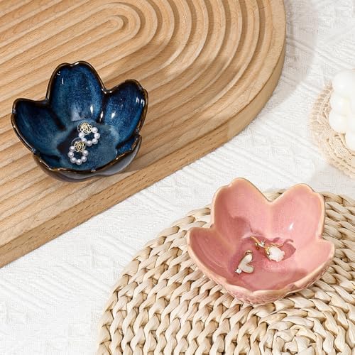 Koythin Flower Trinket Dish, Ceramic Jewelry Ring Holder Dish & Trinket Bowl, Small Decorative Plate Tray, Jewelry Plate Bowl for Rings, Keys, Earrings, Birthday Gifts, Bedroom Decor for Women (Blue) - Image 6