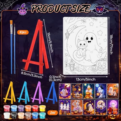 Blosssound 10 Set Halloween Pre Printed Canvas for Painting 5x7 CuteGhost - Image 3
