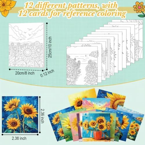 Engrowtic 12 Pcs 8 x 10'' Sunflower Flower Pre Drawn Canvas to Paint Pre Printed Sketched Canvas for Adult Ladies Paint Art Party Favor Board Set for Craft(Bright Style) - Image 3