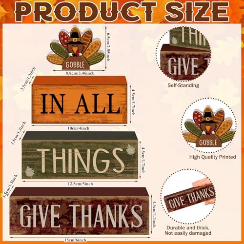 Moucuny 4 Pcs Turkey Wood Block Signs Fall Thanksgiving Tiered Tray Decor - Image 2