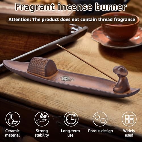 Incense Holder with 2 Holes, 10" Length Ceramic Incense Stick Holder Minimalist Ash Cather Tray Indoor Decoration for Home Office Room Yoga (Coffee) - Image 3