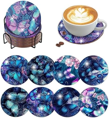 8 pcs Diamond Painting Coasters | Diamond Art Coasters | Blue Butterfly Diamond Art Painting | Perfect Art Craft Gift for Butterfly Lover, Dad, Mom, Grandparents, Brother, Sister. by LGANHAPY
