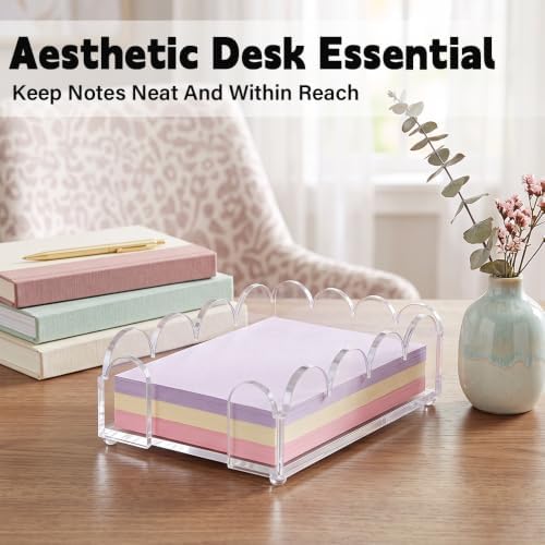 Acrylic Sticky Note Holder 4x6 Inch - Clear Scalloped Cute Note Pad Holder & Sticky Notes Dispenser, Aesthetic Desk Organizer for Office School Home, Memo Pad Holder Desk Accessories - Image 5