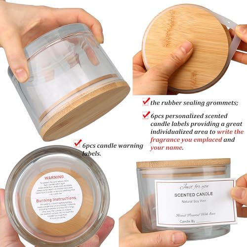 MILIVIXAY 6 Pack 16 oz Candle Jars with Bamboo Lids and Candle Making Kits - 3 Wick Candle Jar,Bulk Empty Clear Thick Glass Jars for Making Large Candles - Spice, Powder Containers. - Image 4