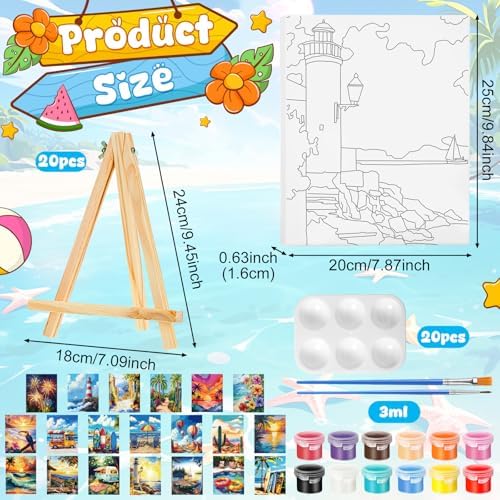 Zhanmai 20 Set Pre Drawn Canvas Painting Kit, Summer Color - Image 2