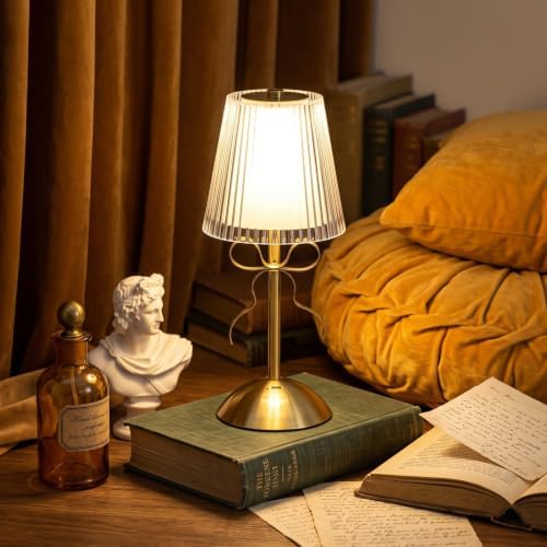 Liliful 2 Pcs Cordless Table Lamp LED Touch, Gold, Hollow Lined Style Bow - Image 5