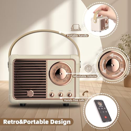 Retro Speaker Mini Vintage Bluetooth Speaker Gifts for Women,Girls Beige - Image 4