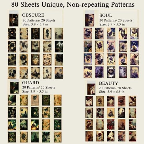 80 Sheets Gothic Scrapbook Paper, Vintage Junk Journal Supplies for Scrapbooking Kit, Magic Decorative Paper for Journaling Book Pages, Dark Academia Wall Decor for Room Decorations - Image 2