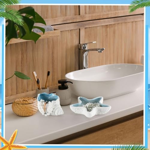 Teenyyou 3 Pcs Ceramic Seashell Jewelry Holder Conch Seashell Bowl, Blue - Image 5