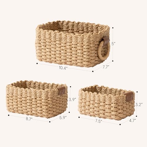 La Jolie Maison Small Sand Wicker Baskets Set of 3, Paper Rope Storage Baskets with Handle, Small Woven Baskets for Organizing, Decorative Cute Baskets for Gifts - Image 4