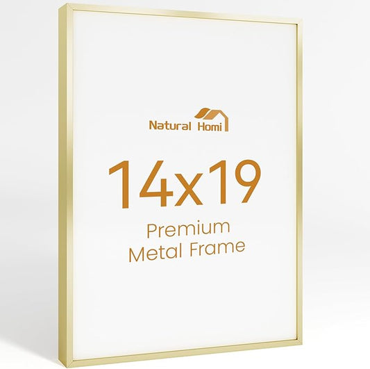14x19 Aluminum Metal Picture Frame,Tempered Glass Gold Photo Frame 14x19 for Family Photo,Posters,Art,Document to Wall Mount Horizontally or Vertically