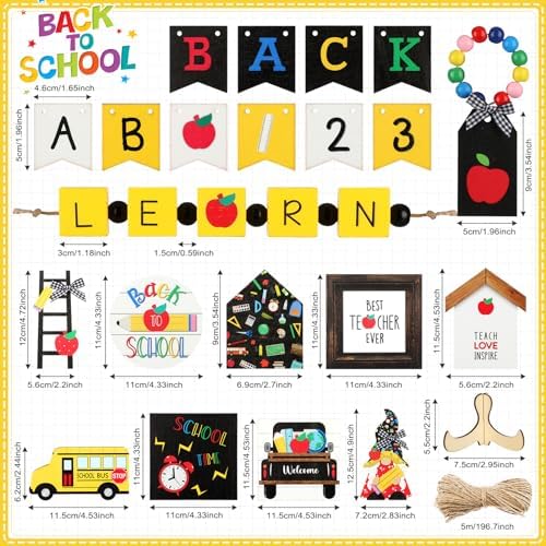 Mifoci 19 Pcs Back to School Tiered Tray Decor Wood Signs Centerpiece - Image 3