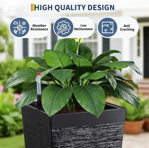 Garvee 22.5" Tall Outdoor Planters Set of 2, Self Watering Tall Planters - Image 2