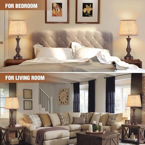 Luvkczc Touch Table Lamps Set of 2, 22" Tall Bedside Lamps with USB C+A Ports, Dimmable Table Lamp, Nightstand Lamps for Bedroom, Living Room, Office, Brown Lamps with Beige Lampshade, Bulbs Included - Image 6