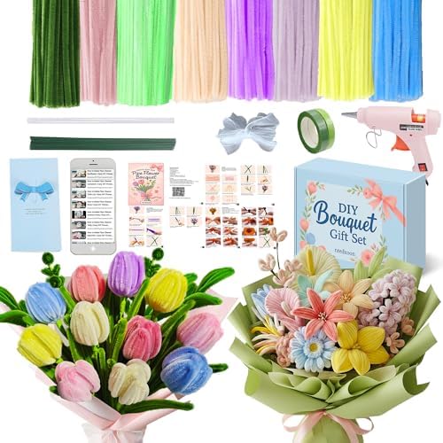 NREDXOON Pipe Cleaner Flower Kit w/Glue Gun 400pcs Macaron DIY Teen Craft by NREDXOON
