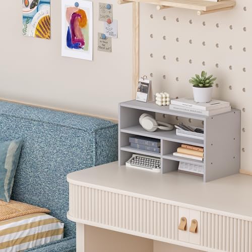 Wood Standing Desk Organizer with Five Storage Spaces, Desk Organizer Shelves with Storage for Classroom, Office, White - Image 5