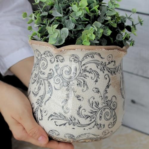 Xiaan Jiaju Ceramic Pots for Plants, Vintage Plant Pot with Drainage Hole, 6.11in. Planter for Indoor Plants, Crackle Glaze Finish Flower Pot, Perfect Tuscan Ceramic Planter for Gardening, Gray Swirls - Image 4