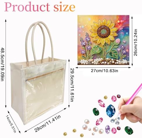 Xylzzuit DIY Pearl Painting Canvas Tote Bag Kit 11.42IN Diamond Art Handbag for Women Shopping Grocery Bag Dots Beads Art Craft Gift (Sunflower) - Image 4