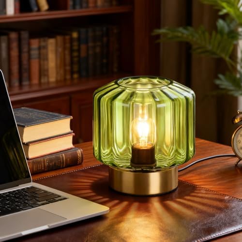 small Table Lamp touch Table lamp Mid Century Modern Table lamp Gold Desk lamp nightstand lamp Mini Glass Table lamps with Green shade Bedside Table light for end table Bedroom Living Room Office - Image 3