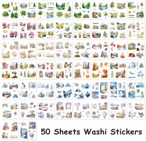 YagCu Journaling Sticker Book, 50 Sheets Scrapbook Stickers, Junk Journal Supplies, Pre-Cut Aesthetic Washi Materials, Watercolor Scrapbooking for Adults, Decorative Ephemera Bullet Planner Arts Craft - Image 4