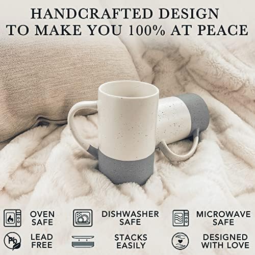 MORA Ceramics 12oz Coffee Mug Set of 4 - Ceramic Tea Cups with Handle - Microwave and Dishwasher Safe, Perfect For Cup or Mug Lovers - Rustic Matte Glaze, Modern Design Mugs - Flint - Image 4
