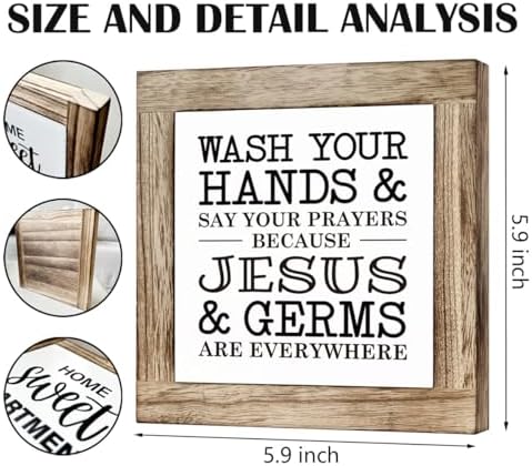 Christian Bathroom Sign, Wash Your Hands and Say Your Prayers Because Jesus and Germs are Everywhere, Wooden Box Signs for Home Decor, Bathrooms Decors Tabletop, Bathroom Box Sign B6-103 - Image 2