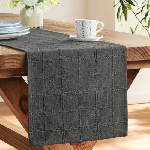 ZeeMart Linen Checked Farmhouse Table Runner, 13x60 Inches Charcoal - Image 4