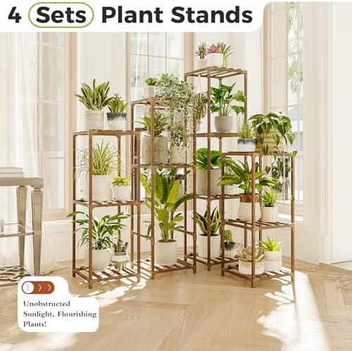 Bamworld Plant Stands Indoor 4 Sets Plant Shelves Outdoor - Image 3