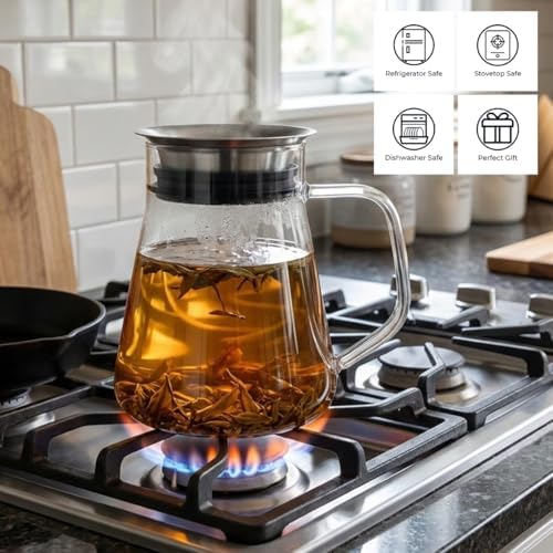 Aquach 27oz Glass Teapot with Filter Lid, Personal Stovetop Tea Pot - Image 3