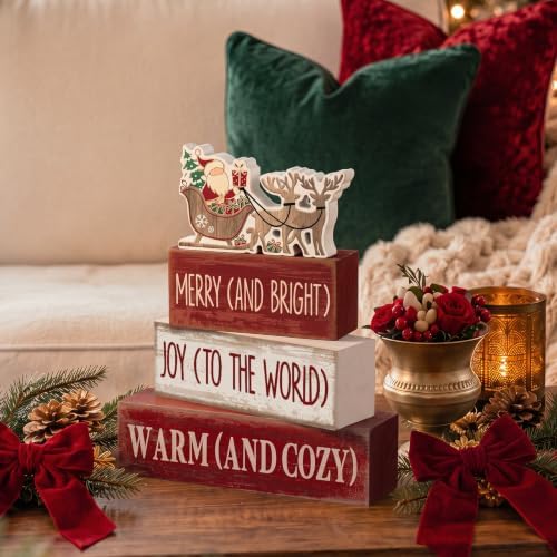 Moucuny 4 Pcs Christmas Table Decoration for Home Wooden Santa Sleigh Signs - Image 3