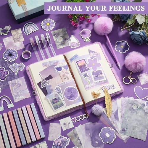 Janlaugh DIY Journal Diary with Lock Pack Scrapbook Kit, Purple, Plush - Image 6