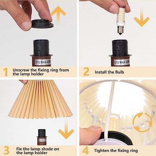 KUNJOULAM Small Pleated Table Lamp, Modern Bedside Nightstand Lamp with Coffee Lampshade, Cute Lamp for Bedroom Living Room Home Office Decor with E12 Bulb - Image 4