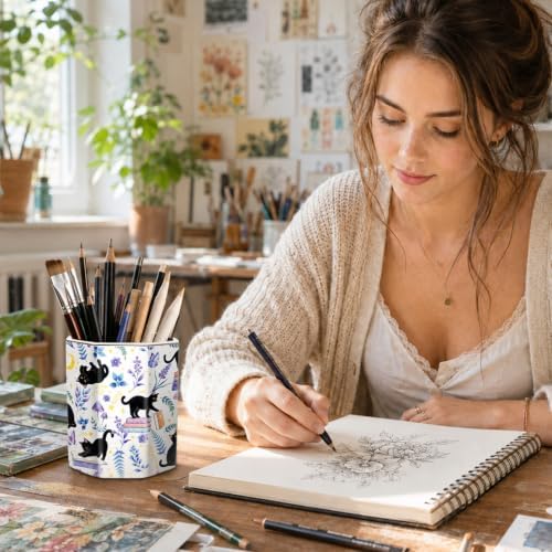 Pen Holder for Desk Ceramic, Desk Organizer for Office, Cute Cat - Image 4