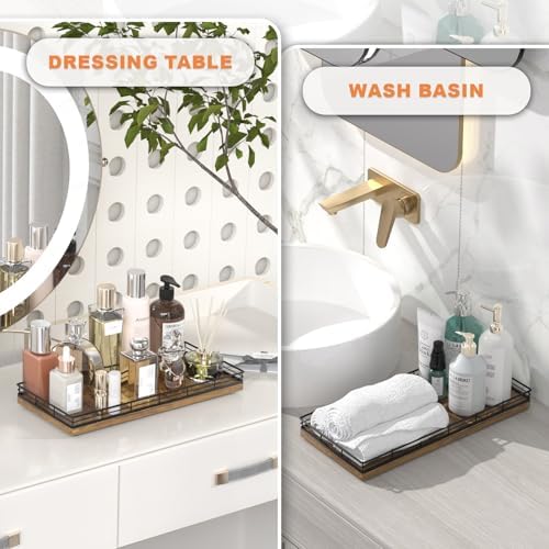 Bathroom Toilet Tank Tray, 13" Wood Storage Basket Back of Toilet Basket Organizer, Vanity Tray for Perfume Makeup Candle Kitchen Counter Coffee Table Bar Decor Rustic - Image 5
