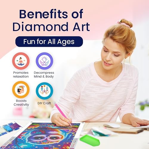 Night Owl Diamond Art Kit for Adults 5D Bird Wall Decor Round Drill 12x16 - Image 3