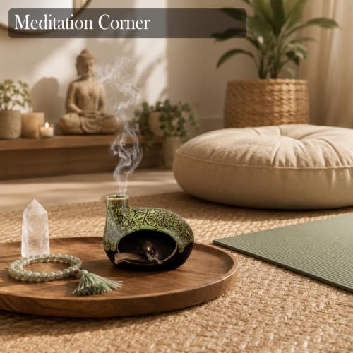 Handcrafted Ceramic Palo Santo Holder – Artistic Incense Burner for Meditation, Mindfulness and Zen Home Decor – Wabi-Sabi Style Cone Sculpture, Gift for Yoga, Relaxation & Aromatherapy (Green) - Image 2
