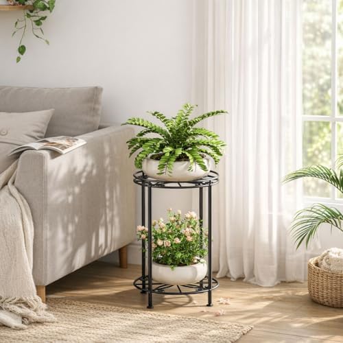 Plant Stand 2-Tier 10.2in Width 16.4in Tall Flower Pot Rack Small Plant Table Metal For Indoor Outdoor - Image 2