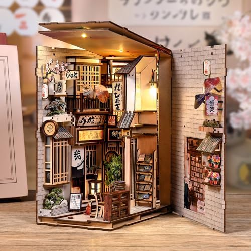 Premium Book Nook Kit, Warm Cat Alley Street View Wooden Bookend with LED Lights, Detailed Pet Theme 3D Diorama, Cozy Home Decor Craft Gift for Cat Lovers & Adults 14+ - Image 2