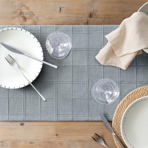 ZeeMart Linen Checked Farmhouse Table Runner, 13x108 Inches Chambray - Image 7