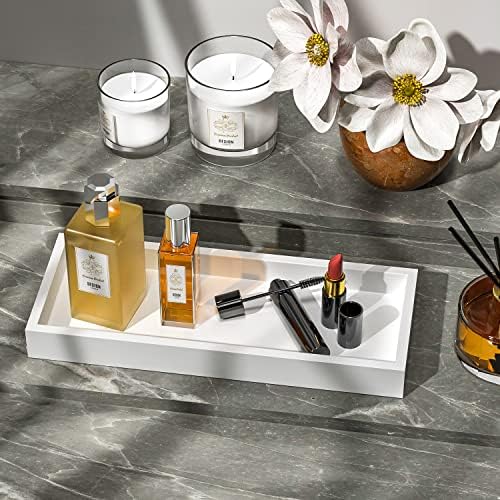 Bathroom Vanity Tray for Counter Bamboo Bathroom Decorative Tray, Dresser Top Perfume Tray for Home Decoration 11.3” L x 4.4” W x 1.14” H （White） - Image 3