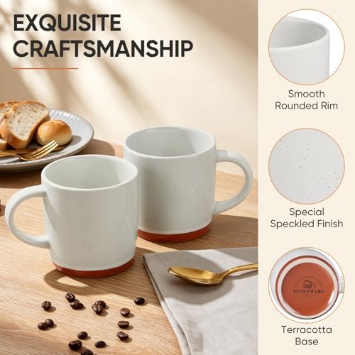 E-far Ceramic Coffee Mug Set of 4, 12oz Modern Coffee Cups, Speckled White - Image 3