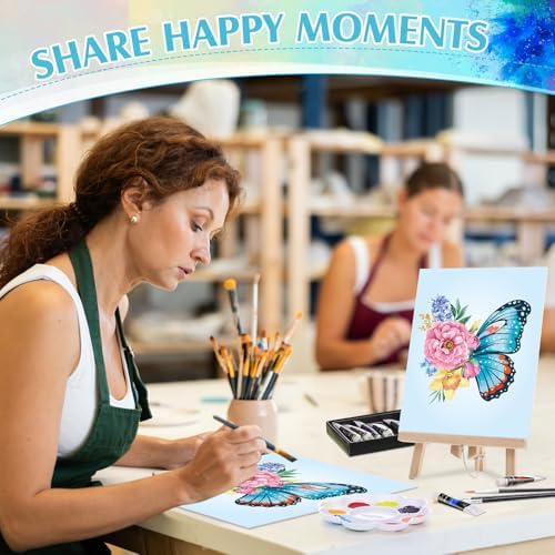 Cholemy 8 Set Paint and Sip Kit for Adults 8'' x 10'' Pre Drawn Canvas with Wooden Easels Acrylic Paint Brushes Wash Cup Palette Apron for Painting DIY Date Night Party Supplies(Butterfly) - Image 4