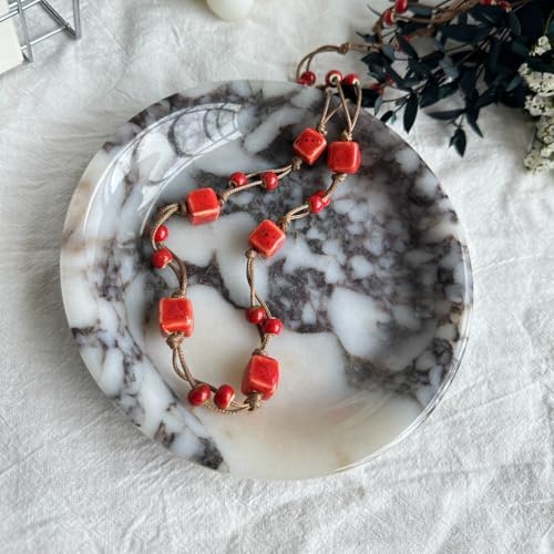 Natural Calacatta Viola Marble Jewelry Tray, 5.5" Round Trinket Dish by Unknown