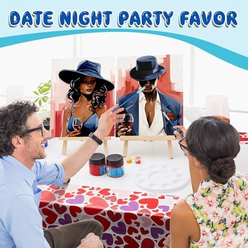 Yeaqee 13 Pcs Sip and Paint Kit for Adults Stretch Canvas Date Night Valentines Painting Kit Supplies Art Painting Set Outline Design Blank Stretch Canvas for Couple Party(Elite Couple,11x14) - Image 6