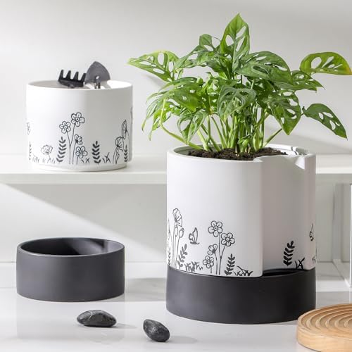 Nihow Self Watering Pots for Indoor Plants,8 Inch,White,Hand Painting - Image 6