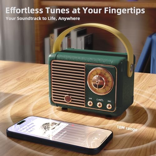 Retro Bluetooth Speaker Vintage Decor Mini Portable Wireless Speaker Green - Image 3