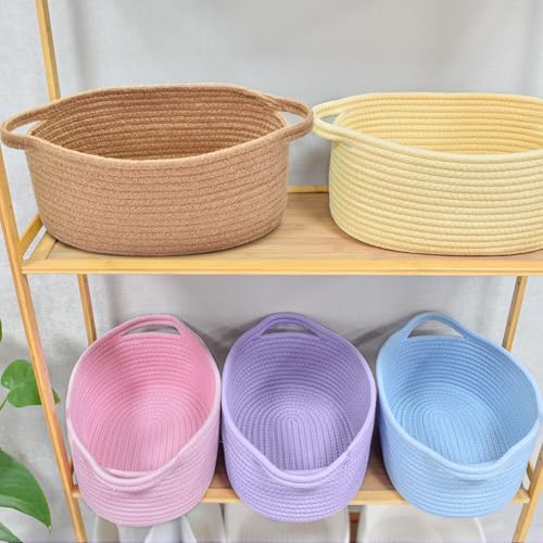 ABenkle Small Basket with Handles, Boho Decorative Rope Woven Dog Cat Toy Storage Bin Shelf Storage Organizer, Easter Christmas Gift Basket, 12"x8"x5" - Image 6