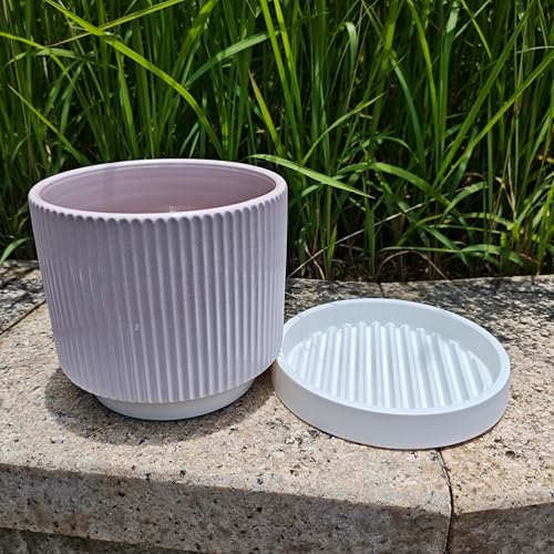 Cuteforyou 5.1 Inch Modern Textured Ceramic Succulent Planter Pot – Perfect for Small Plants, Cacti & Desk Decor – Lightweight & Durable，Pink - Image 6